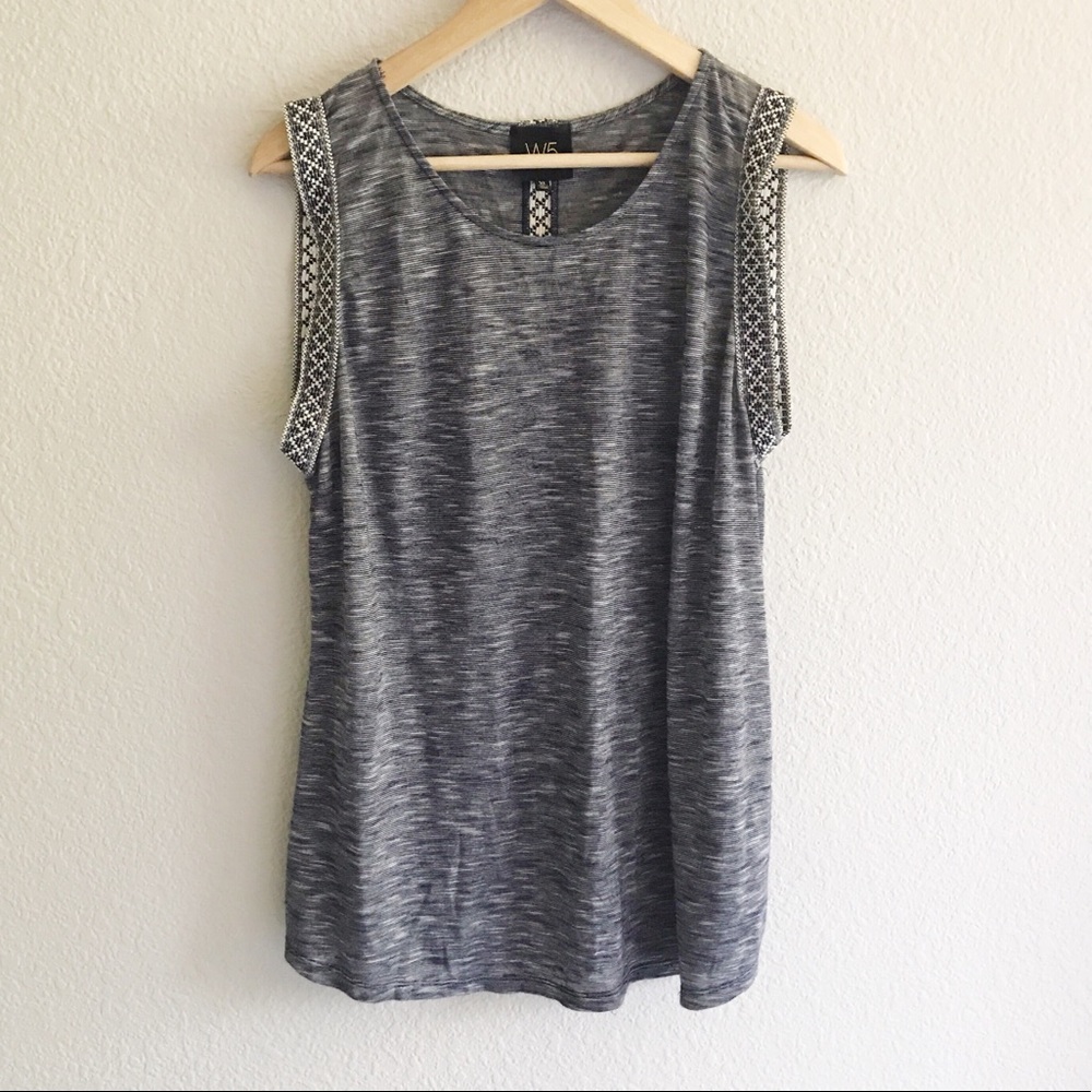 Anthropologie W5 Navy tank with ribbon detail
